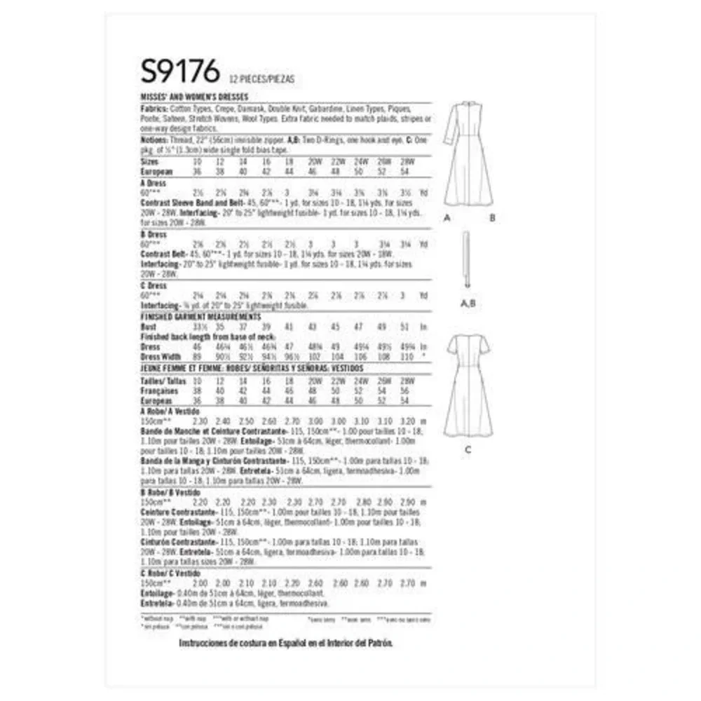 Simplicity Sewing Pattern S9176 Misses‎ Dress Size 20W-28W